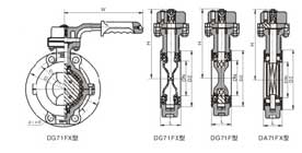 D41F型手動調(diào)節(jié)式四氟密封蝶閥PN6~PN10外形結(jié)構(gòu)尺寸圖
