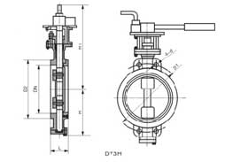 D73H、D43H對(duì)夾式硬密封手動(dòng)蝶閥PN10~PN25外形結(jié)構(gòu)尺寸圖