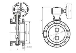 D341F4型蝸輪傳動襯氟法蘭蝶閥PN6~PN10外形結構尺寸圖