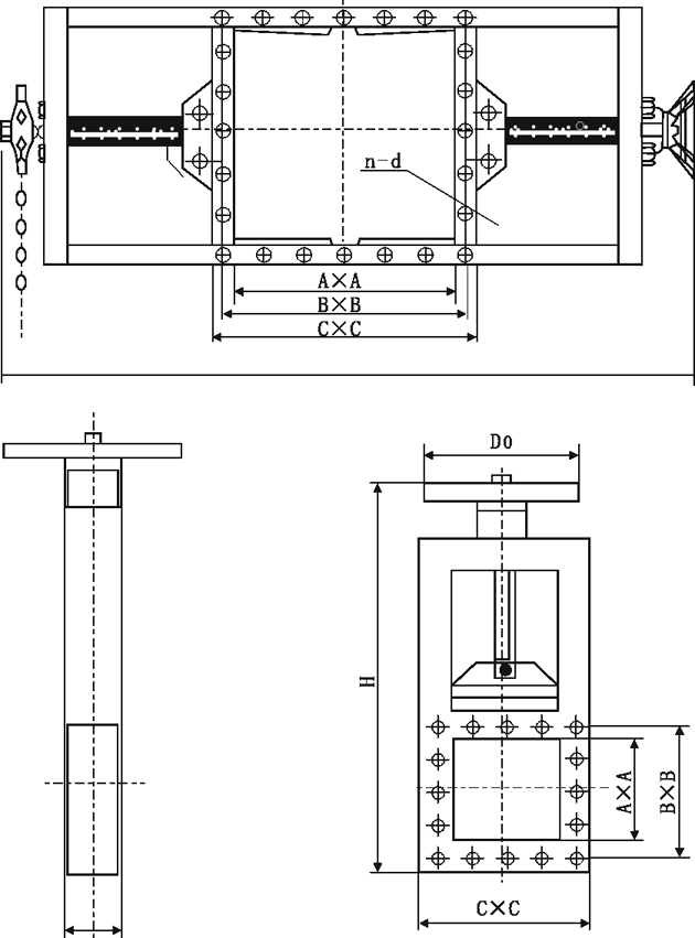 LMD型氣動螺旋閘門/氣動插板閥外形結構尺寸圖