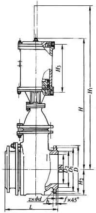 PZ641H型氣動鋼制排渣閘閥PN16~PN63外形結構尺寸圖