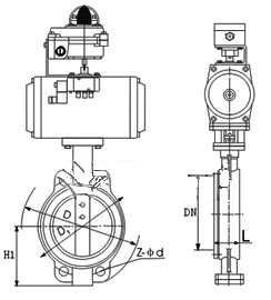 D671F氣動(dòng)軟密封對(duì)夾式蝶閥PN6~PN16外形結(jié)構(gòu)尺寸圖