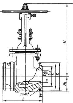 PZ41H型手動耐磨排渣閘閥PN16~PN63外形結構尺寸圖