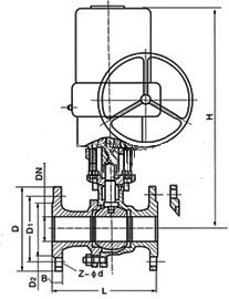 Q941F電動(dòng)防爆不銹鋼法蘭球閥PN10~PN16外形結(jié)構(gòu)尺寸圖