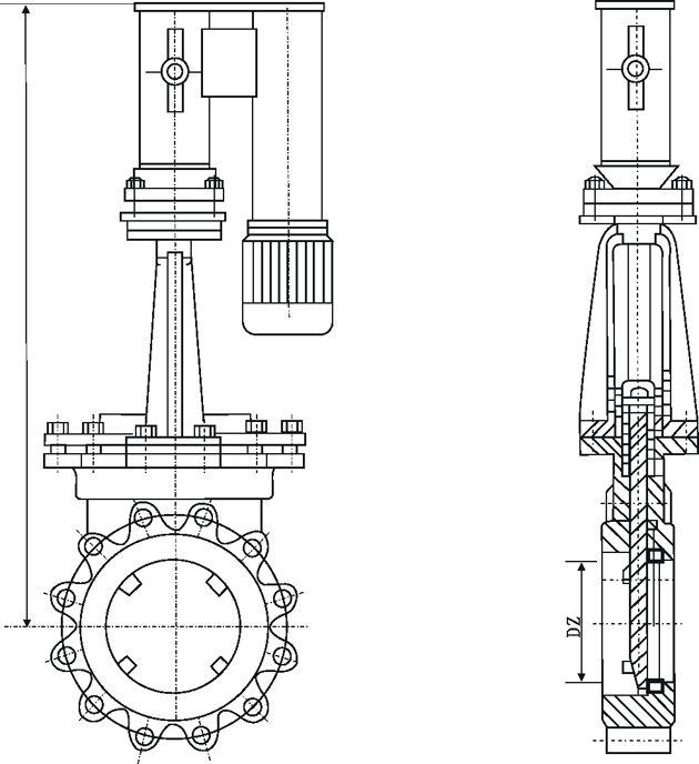 PZ273X、PZ273F、PZ273H、PZ273Y電液動明桿刀型閘閥(電液刀閘閥)外形結(jié)構(gòu)尺寸圖