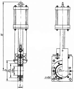 PZ673-10,16H/F/Y型氣動刀型閘閥/氣動對夾型刀閘閥外形結構尺寸圖