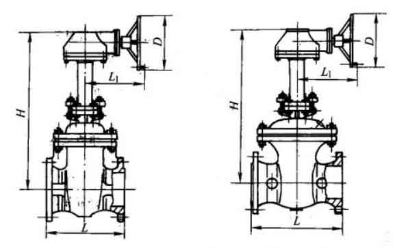 Z541H、Z541Y、Z541W型150(Lb)法蘭連接鋼制錐齒輪傳動楔式閘閥外形尺寸圖