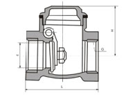 H14W-16P、H14W-16R型臥式不銹鋼內(nèi)螺紋止回閥外形結(jié)構(gòu)尺寸圖