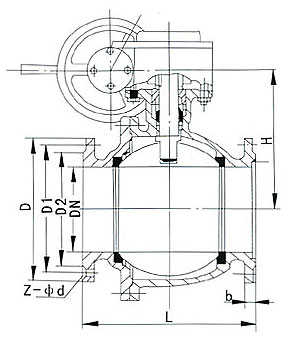Q347F-16C美標固定式軟密封球閥主要連接尺寸圖