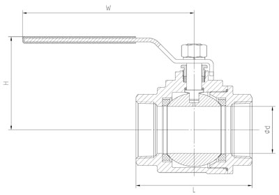 Q11F型二片式內螺紋球閥PN16~PN63外形結構尺寸圖