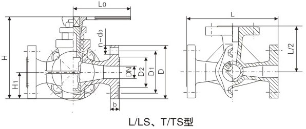 L型、T型船用法蘭青銅填料三通旋塞閥基本尺寸