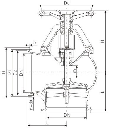 B型船用鑄鋼吸入通海閥基本尺寸