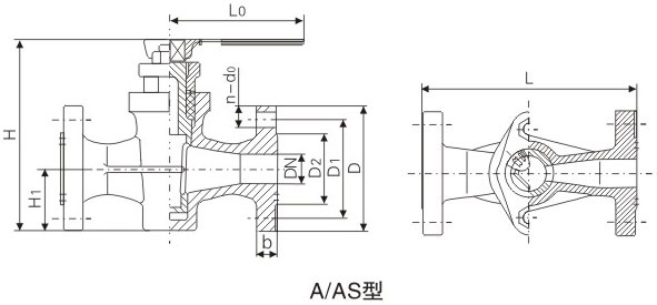 A型船用法蘭青銅填料直通型旋塞閥基本尺寸