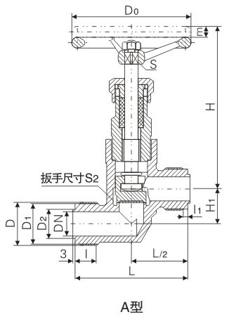DN6~10的外螺紋直通型青銅船用截止閥基本尺寸