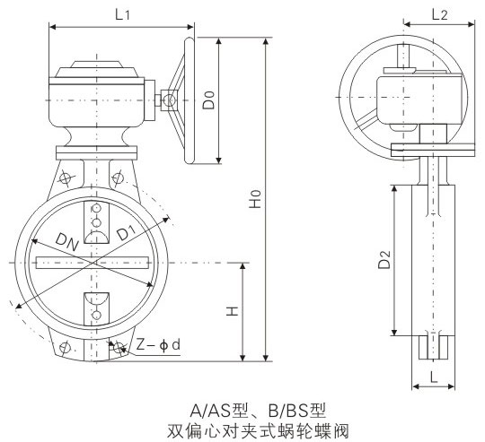 A/AS型蝸輪船用碳鋼雙偏心蝶閥基本尺寸