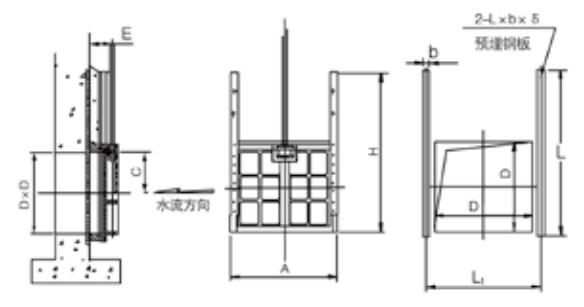 AXF暗桿式鑲銅鑄鐵方閘門(mén)300-1000外形尺寸圖