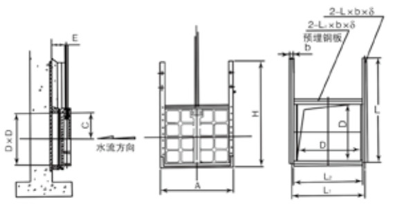 AXF暗桿式鑲銅鑄鐵方閘門(mén)1200-2400外形尺寸圖