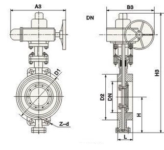 D973H電動硬密封蝶閥PN10~PN16外形結構尺寸圖