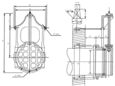 AXY暗桿式鑲銅鑄鐵圓閘門外形及安裝尺寸