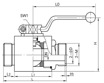 外螺紋船用高壓液壓球閥CJZQ主要外形連接尺寸圖
