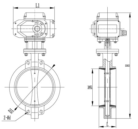 24V、12V電動蝶閥_灑水車/消防車用閥主要外形連接尺圖
