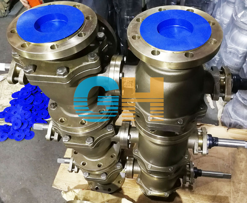 鎳鋁青銅聯(lián)動三通球閥、SQ45F雙聯(lián)動三通球閥側(cè)面