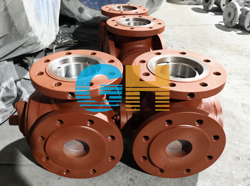 碳鋼聯動三通球閥、SQ45F雙聯動三通球閥大圖