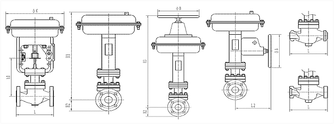 氣動高溫調(diào)節(jié)閥 外形尺寸圖